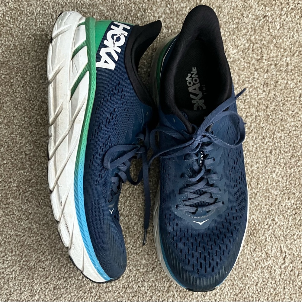 Hoka One One Clifton 7 Men's Navy Green White Athletic Shoes Size 9‎